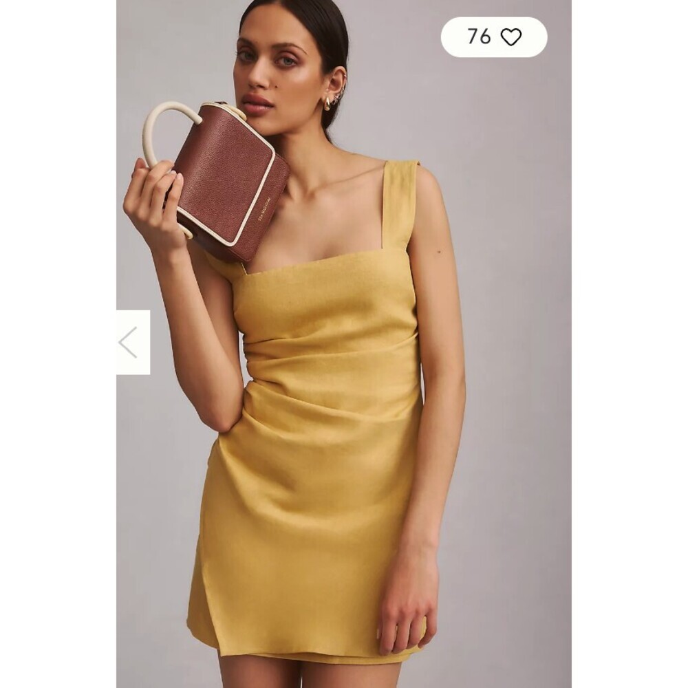 Reformation Kerrigan Linen Mini Dress in Yellow Size 0 Ruched